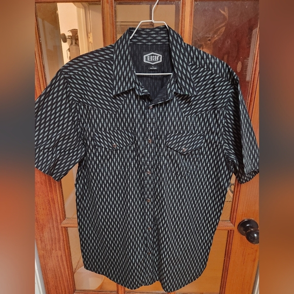 Gibson Black and White Casual Button Down Shirt with Pearl Snaps - Picture 1 of 5